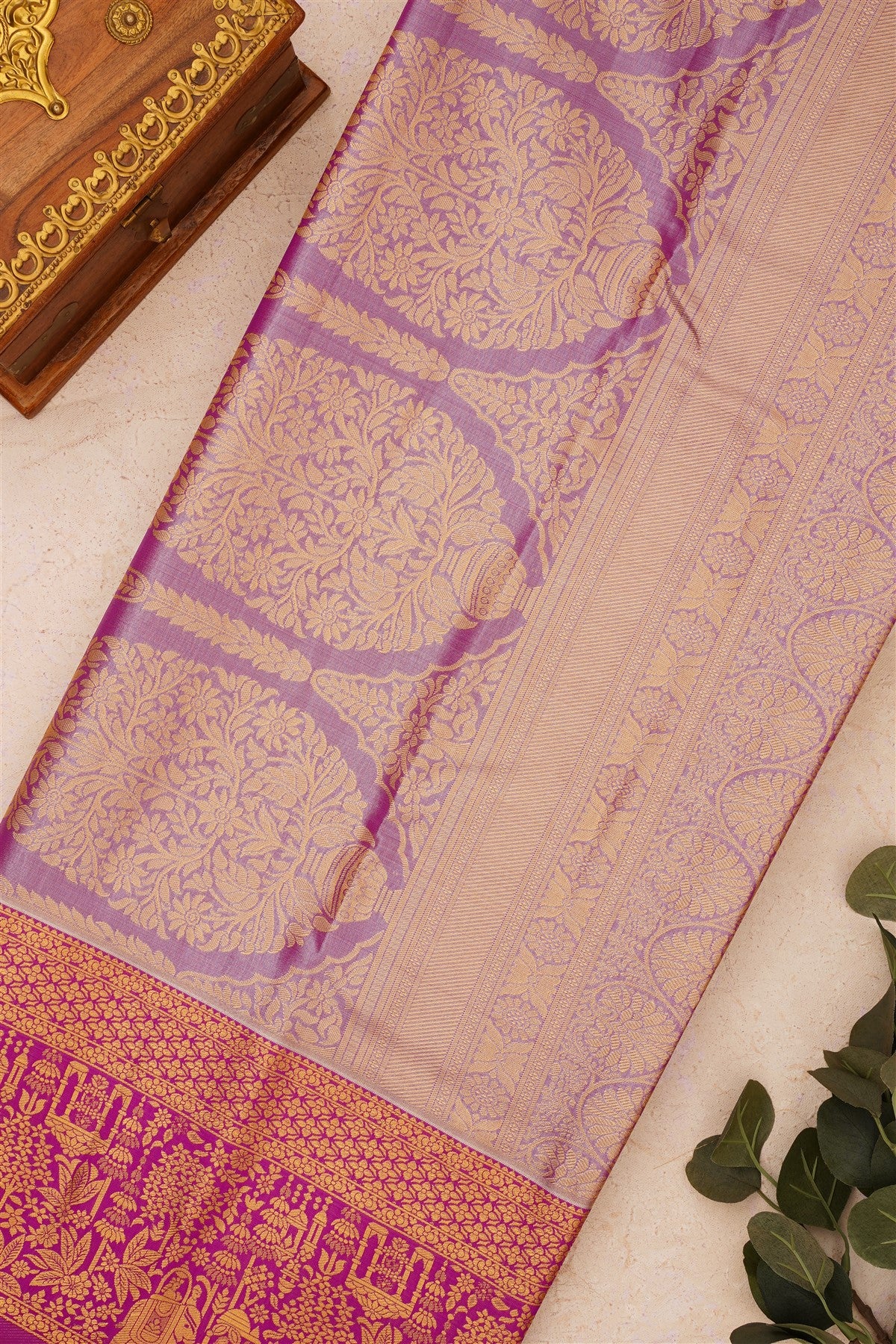 Semi Kanchipuram Silk Blend Green Saree