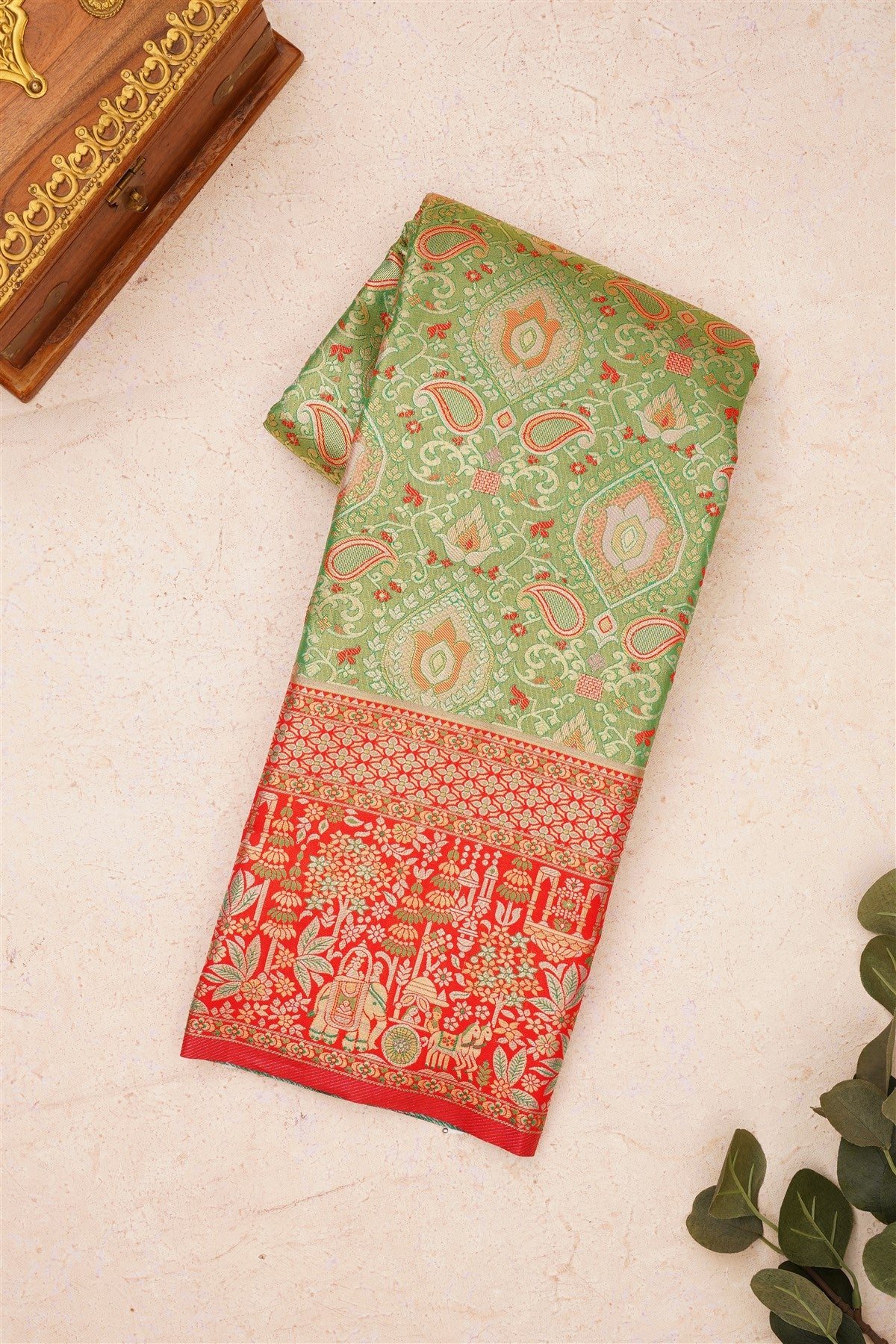 Semi Kanchipuram Silk Blend Green Saree