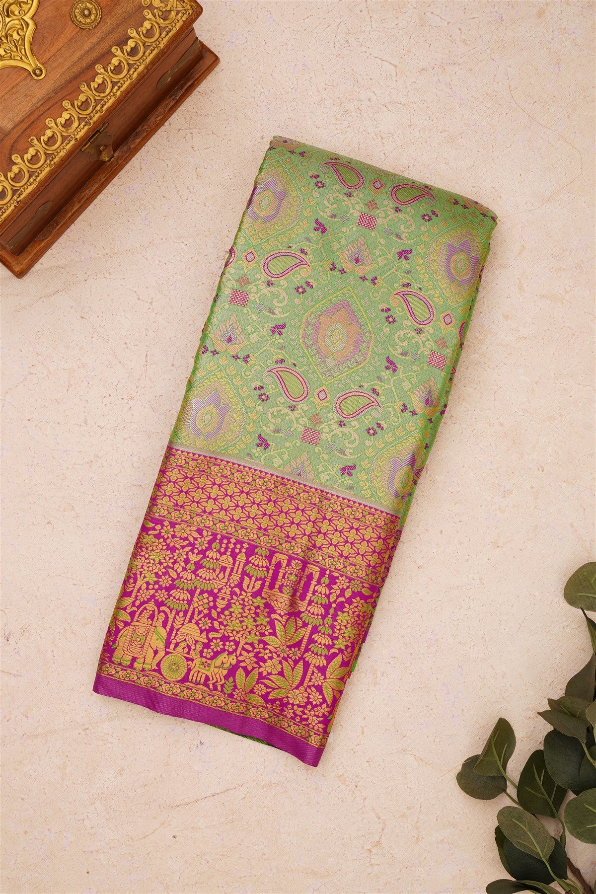 Semi Kanchipuram Silk Blend Green Saree