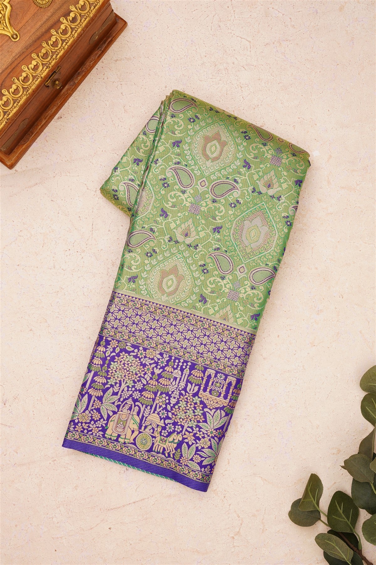Semi Kanchipuram Silk Blend Green Saree