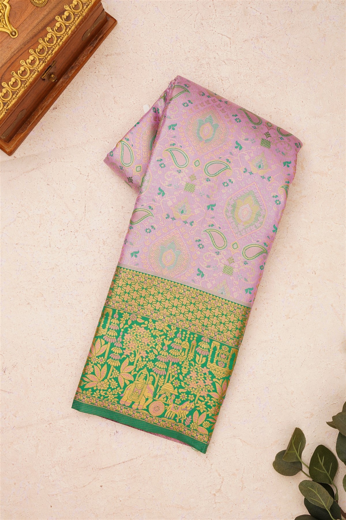 Semi Kanchipuram Silk Blend Lavander Saree