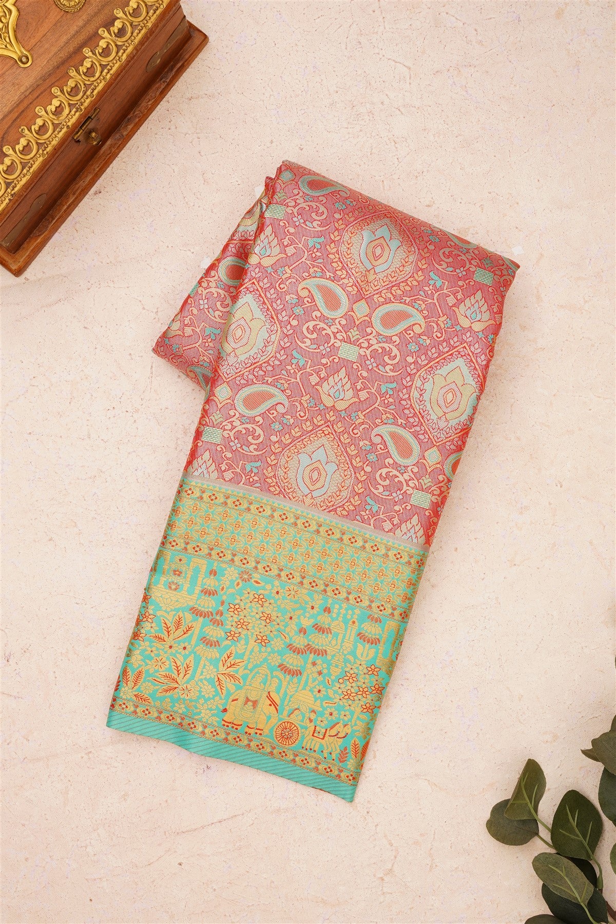 Semi Kanchipuram Silk Blend Light Maroon Saree