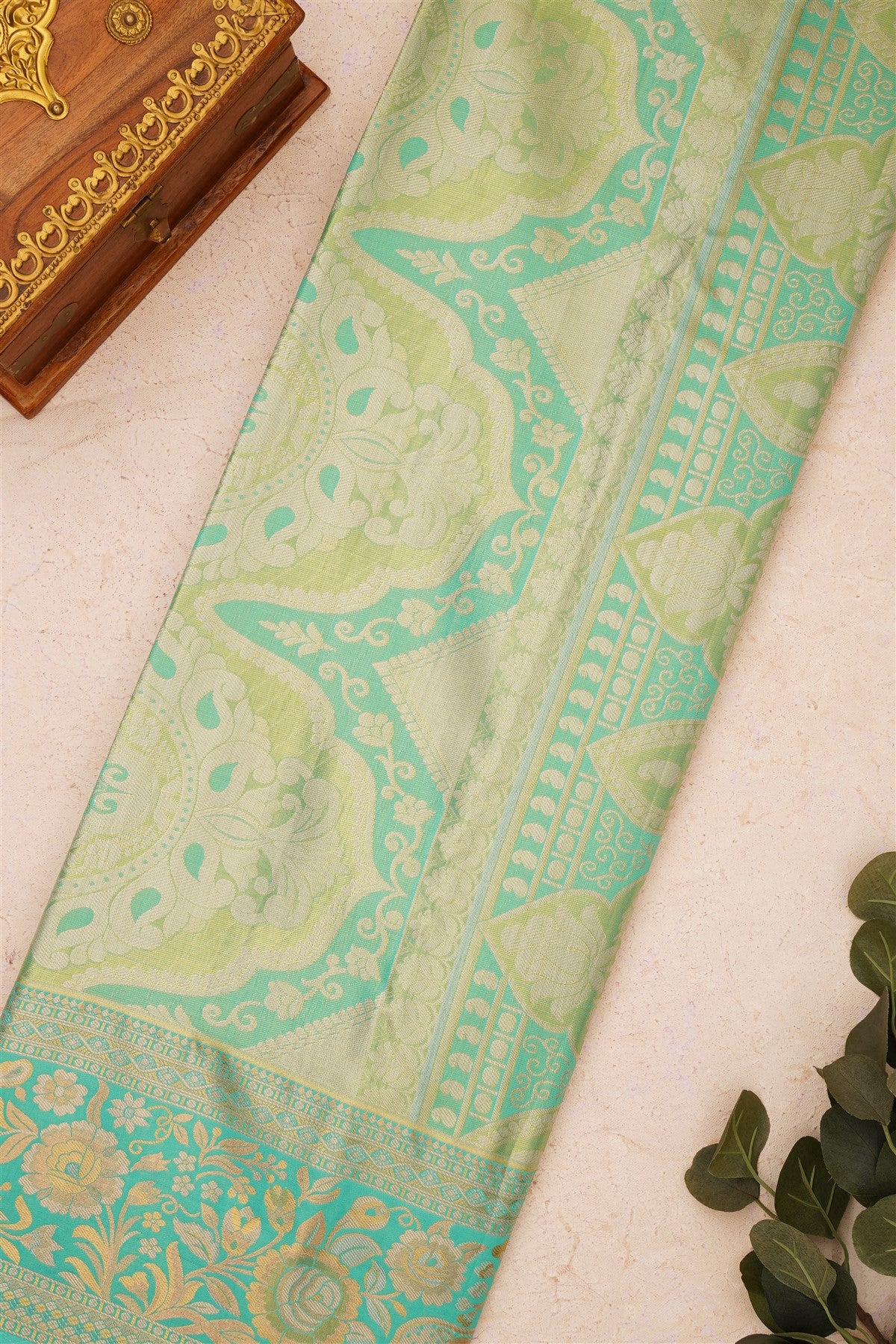 Semi Kanchipuram Silk Blend Light Yellow Saree