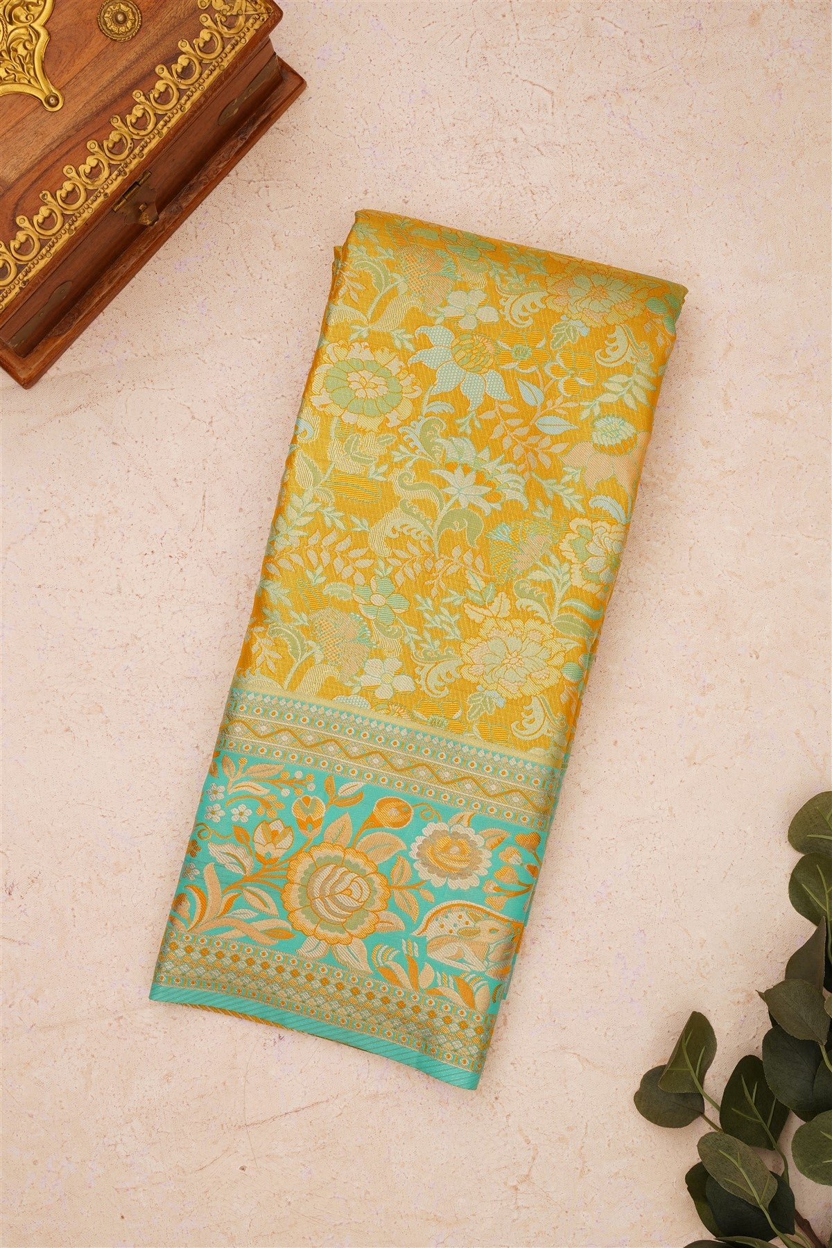 Semi Kanchipuram Silk Blend Light Yellow Saree