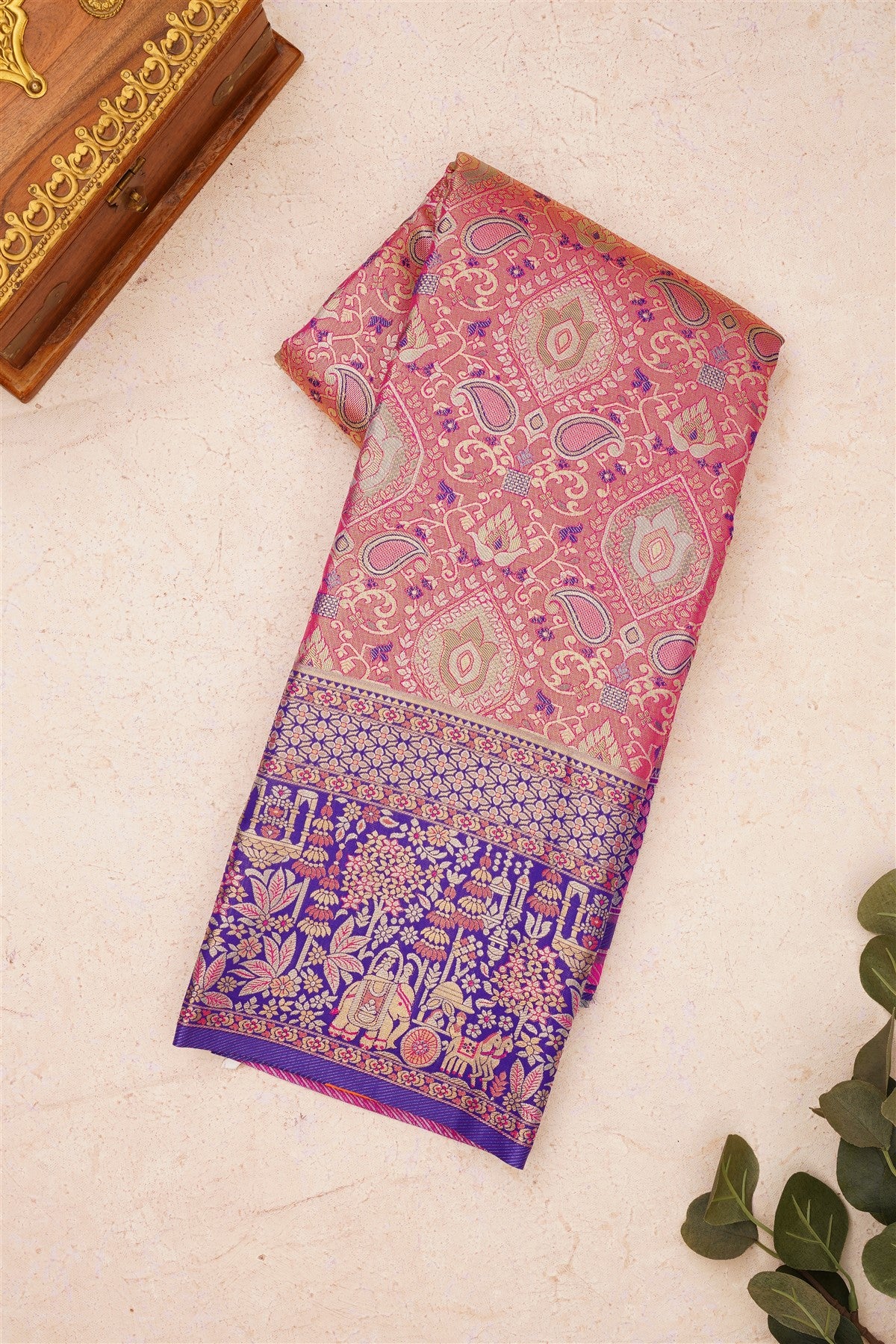 Semi Kanchipuram Silk Blend Pink Saree