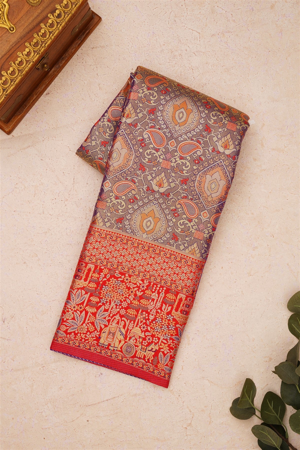 Semi Kanchipuram Silk Blend Royal Blue Saree
