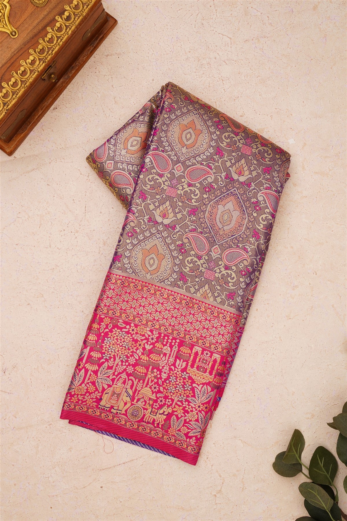 Semi Kanchipuram Silk Blend Royal Blue Saree