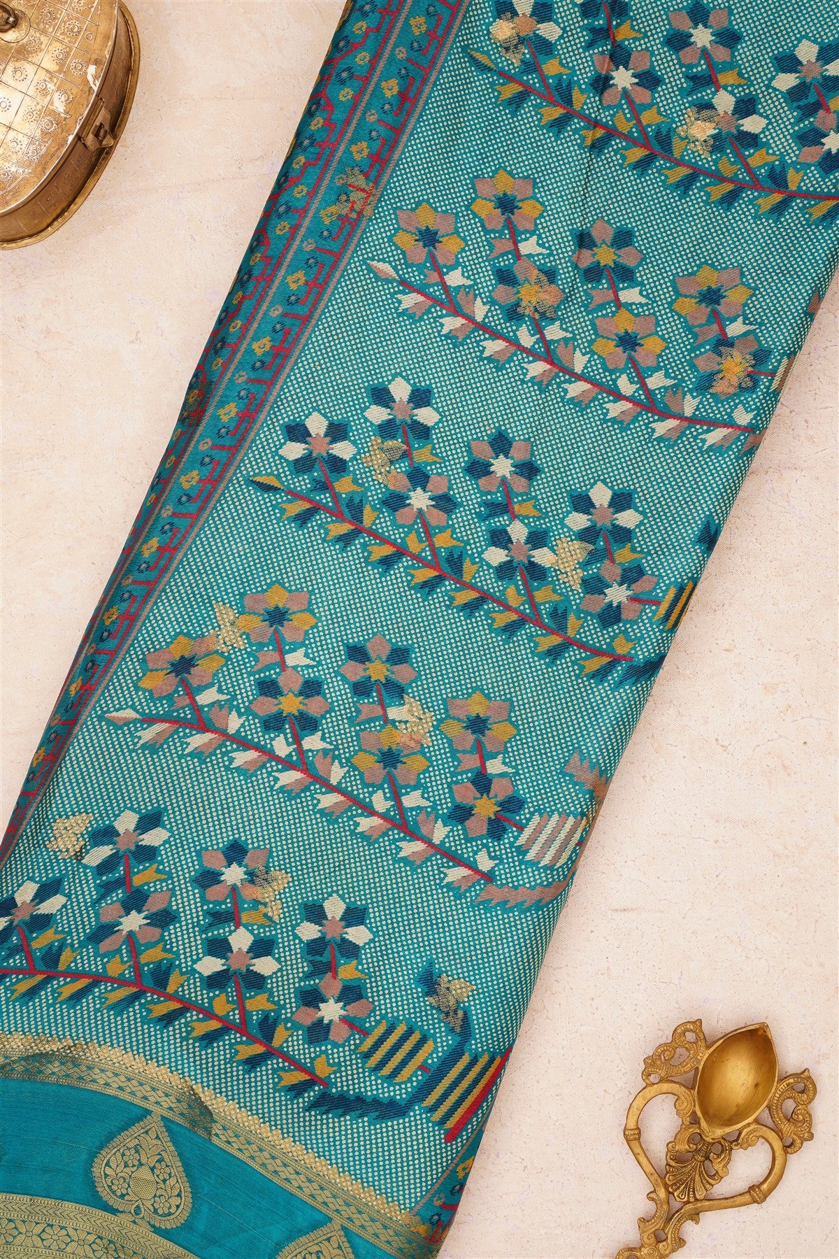 Fancy Chinon Chiffon Teal Saree
