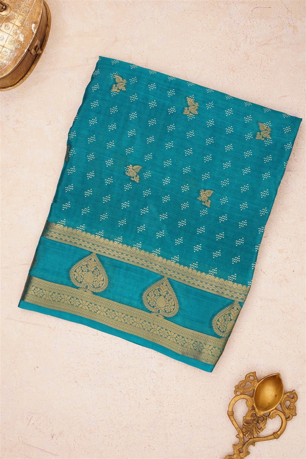 Fancy Chinon Chiffon Teal Saree
