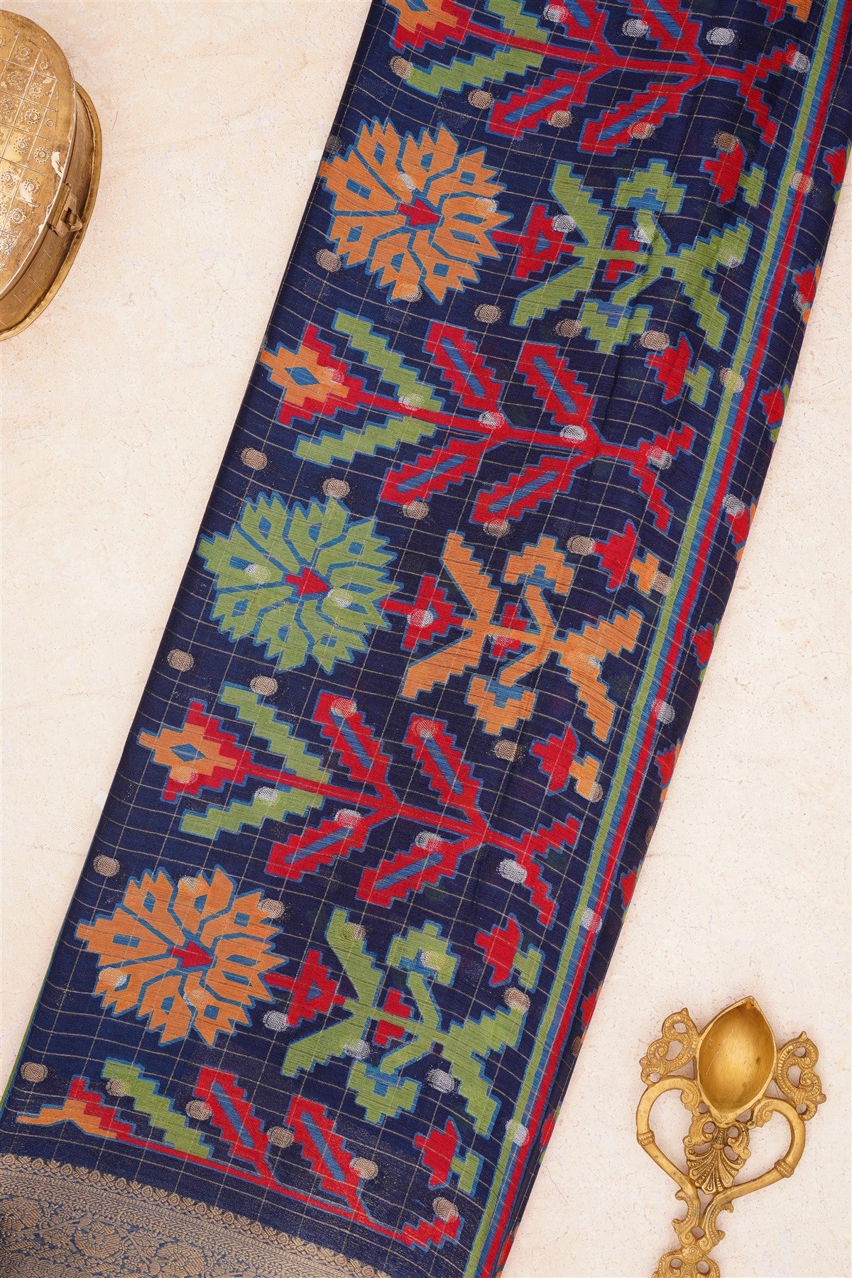 Fancy Chinon Silk Dark Blue Saree