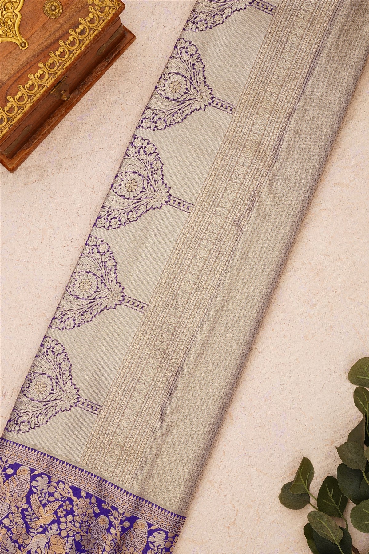 Semi Kanchipuram Silk Blend Baby Pink Saree