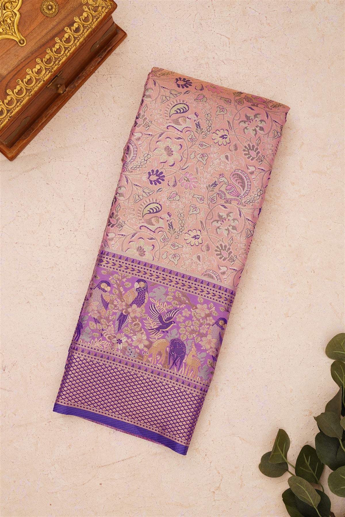 Semi Kanchipuram Silk Blend Baby Pink Saree