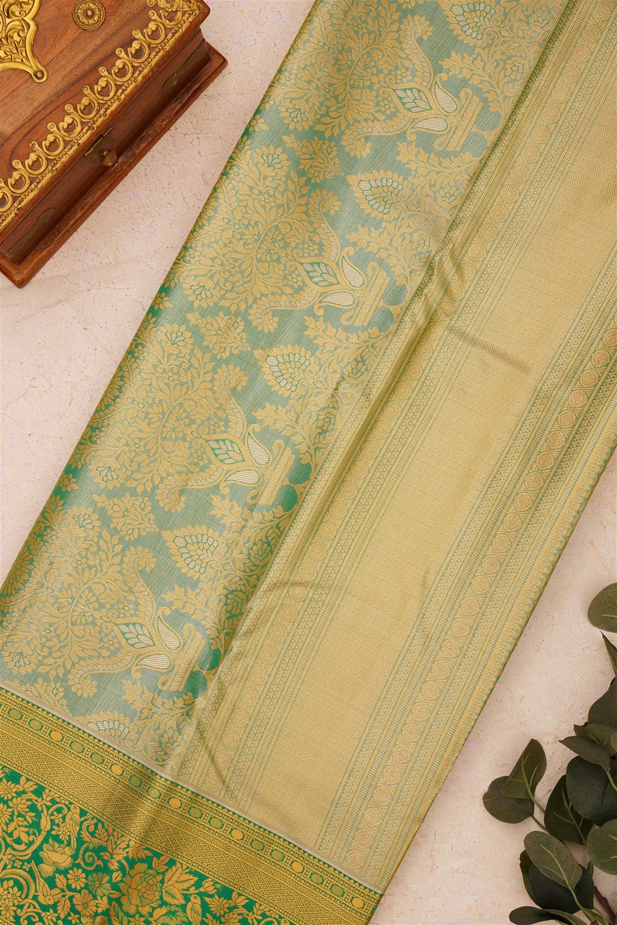 Semi Kanchipuram Silk Blend Brick Saree