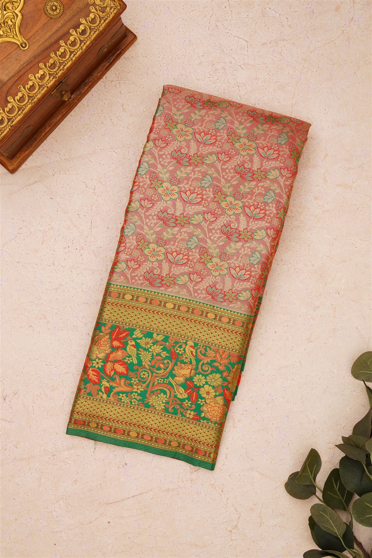 Semi Kanchipuram Silk Blend Brick Saree
