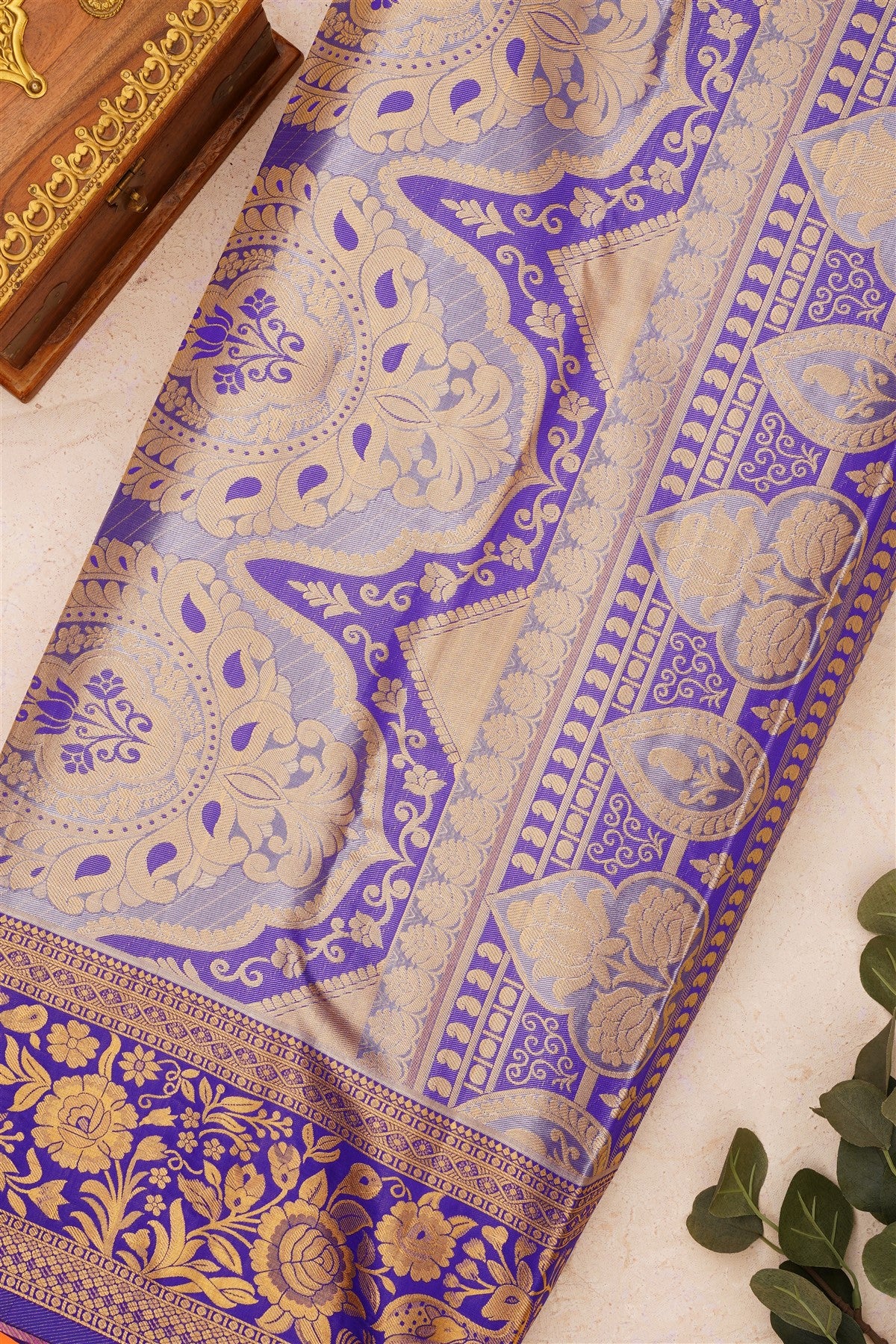 Semi Kanchipuram Silk Blend Lavander Saree