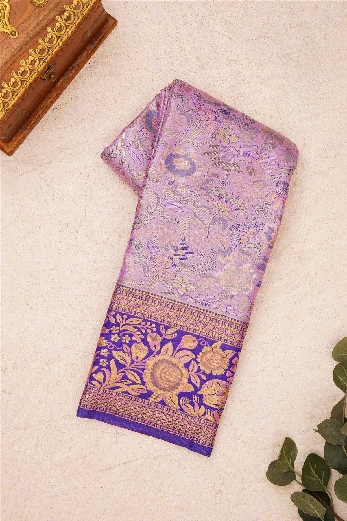 Semi Kanchipuram Silk Blend Lavander Saree