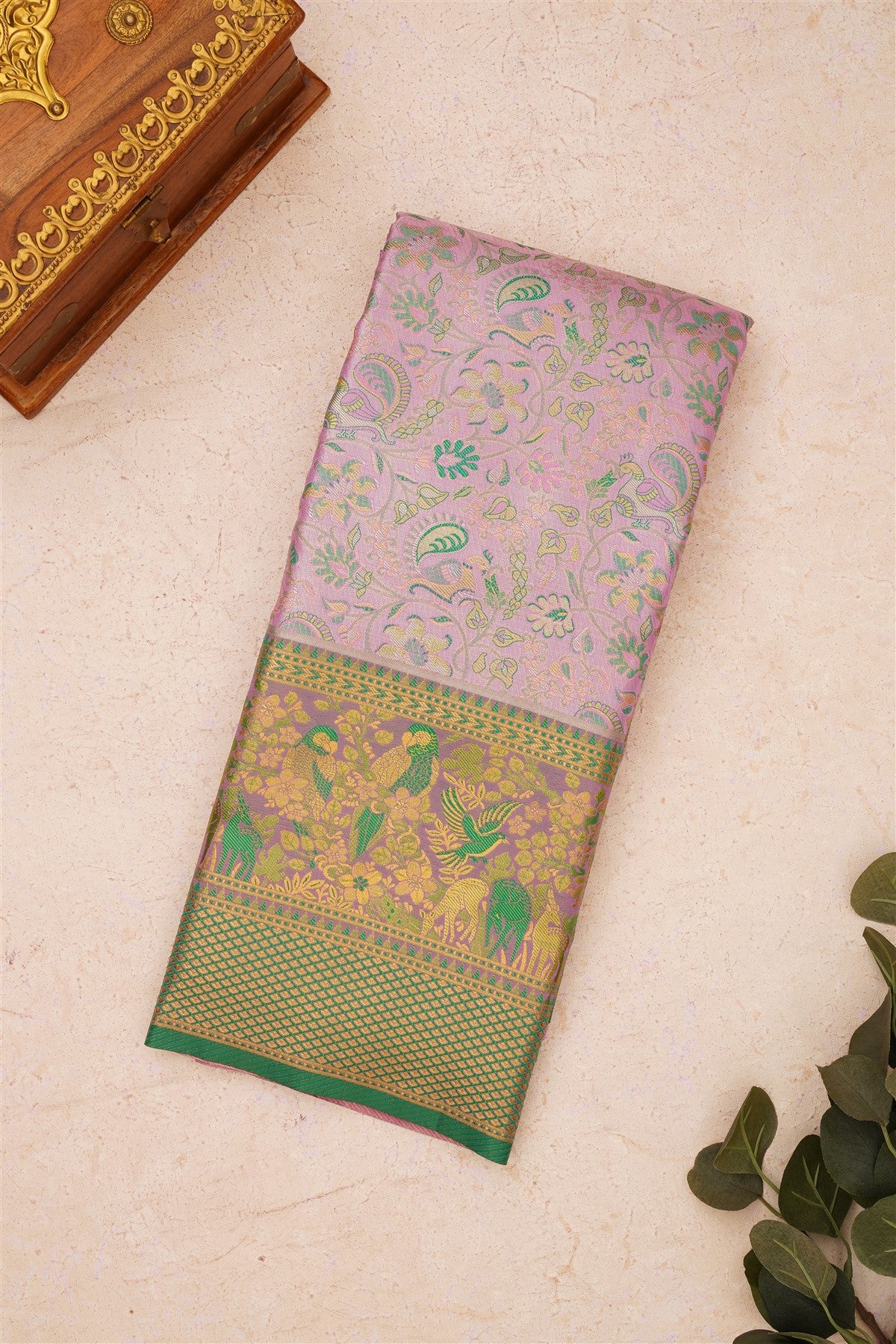 Semi Kanchipuram Silk Blend Lavander Saree