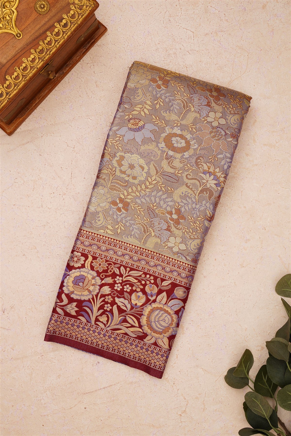 Semi Kanchipuram Silk Blend Light Lavender Saree