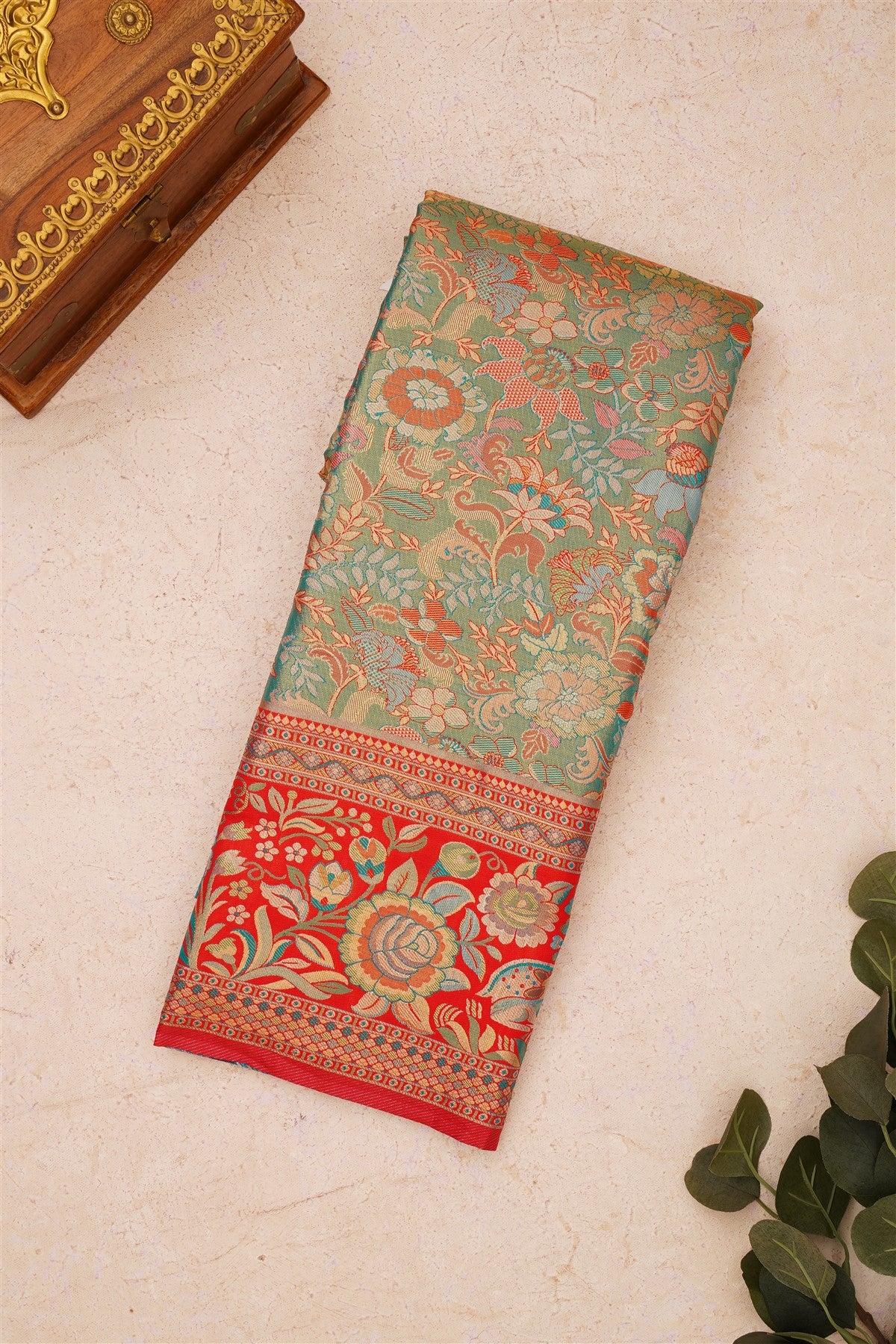 Semi Kanchipuram Silk Blend Sea Green Saree