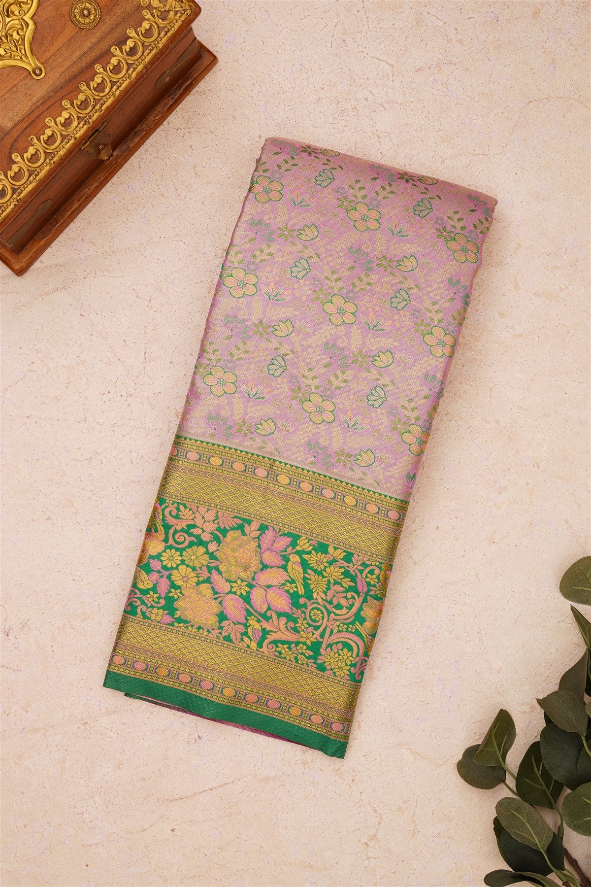 Semi Kanchipuram Silk Blend Light Lavender Saree