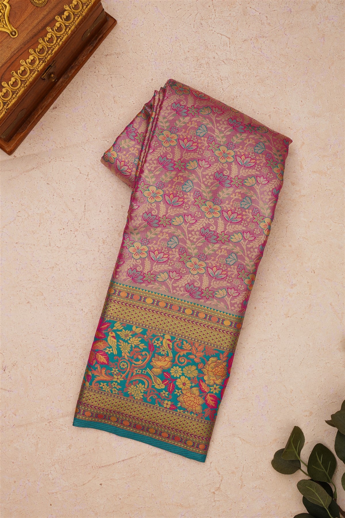 Semi Kanchipuram Silk Blend Pink Saree