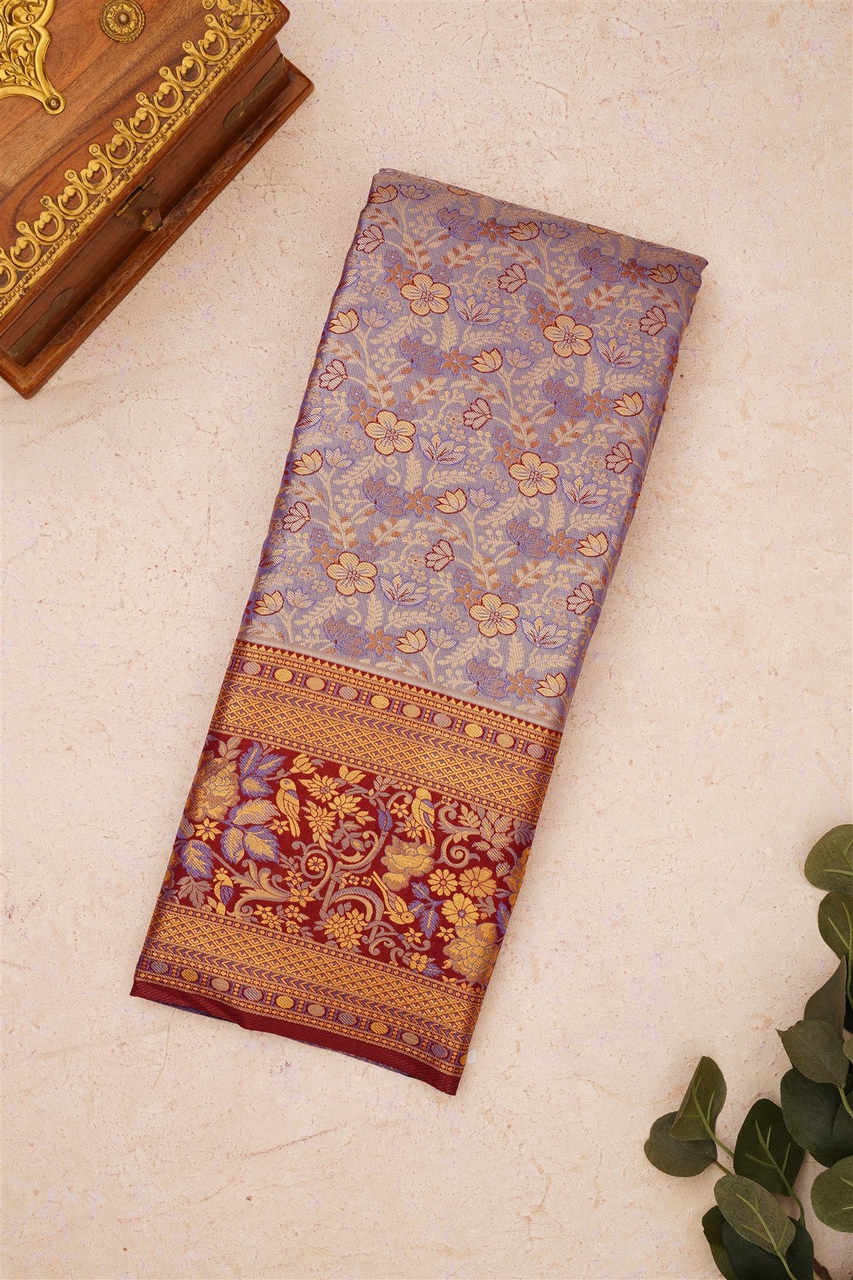 Semi Kanchipuram Silk Blend Royal Blue Saree