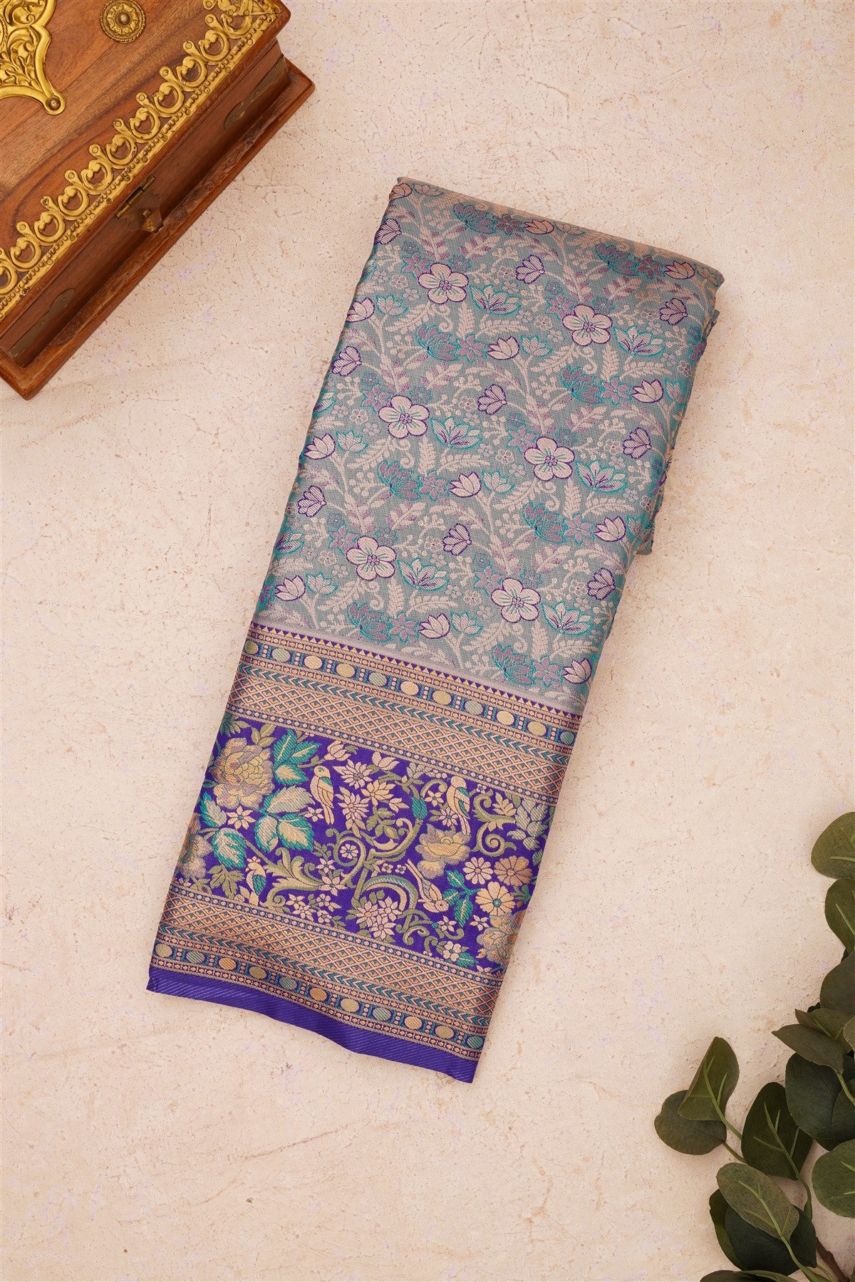 Semi Kanchipuram Silk Blend Sea Green Saree