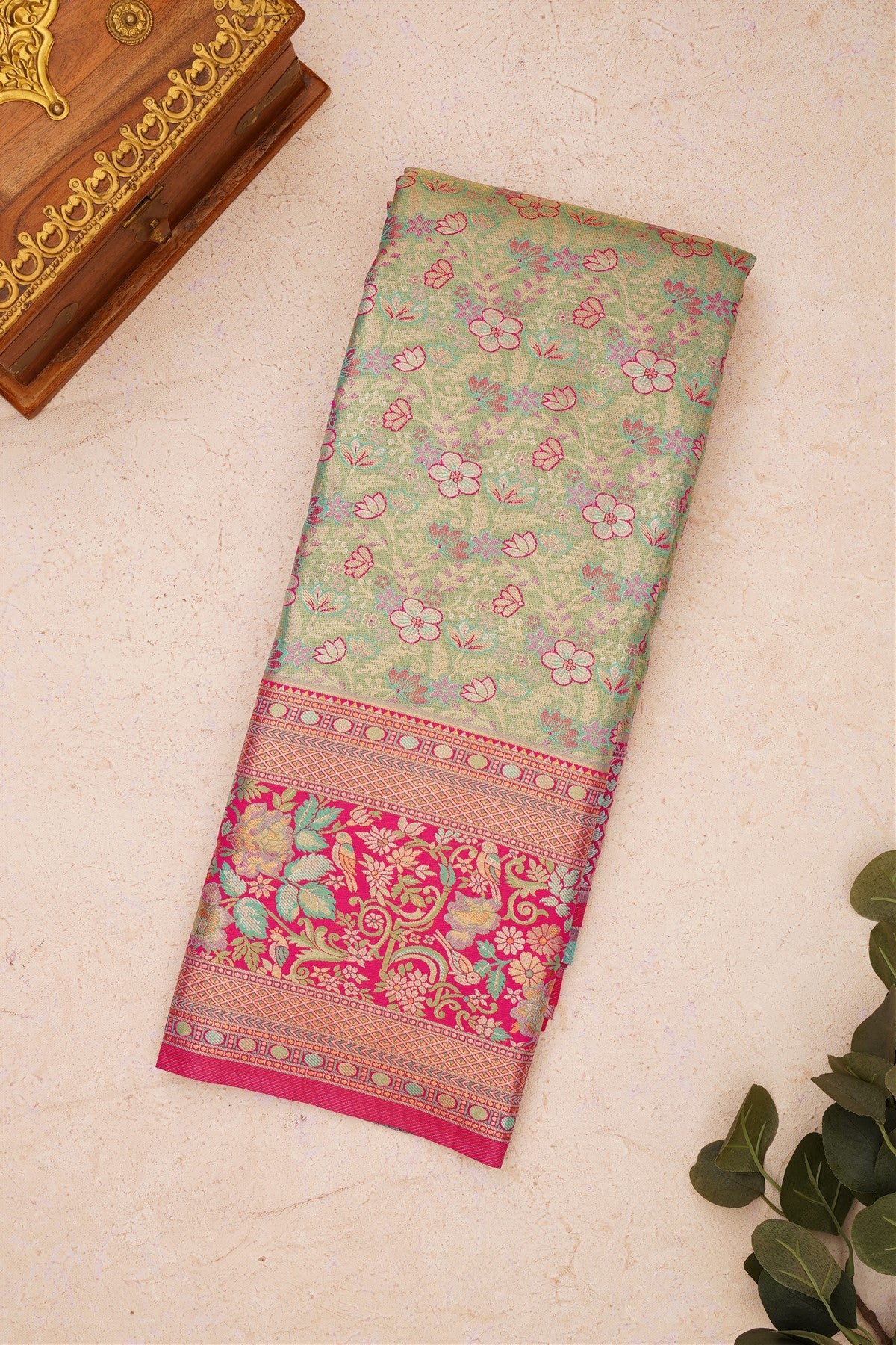 Semi Kanchipuram Silk Blend Sea Green Saree