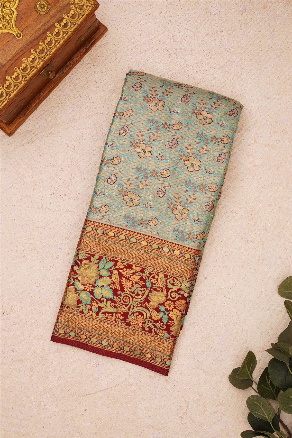 Semi Kanchipuram Silk Blend Sea Green Saree