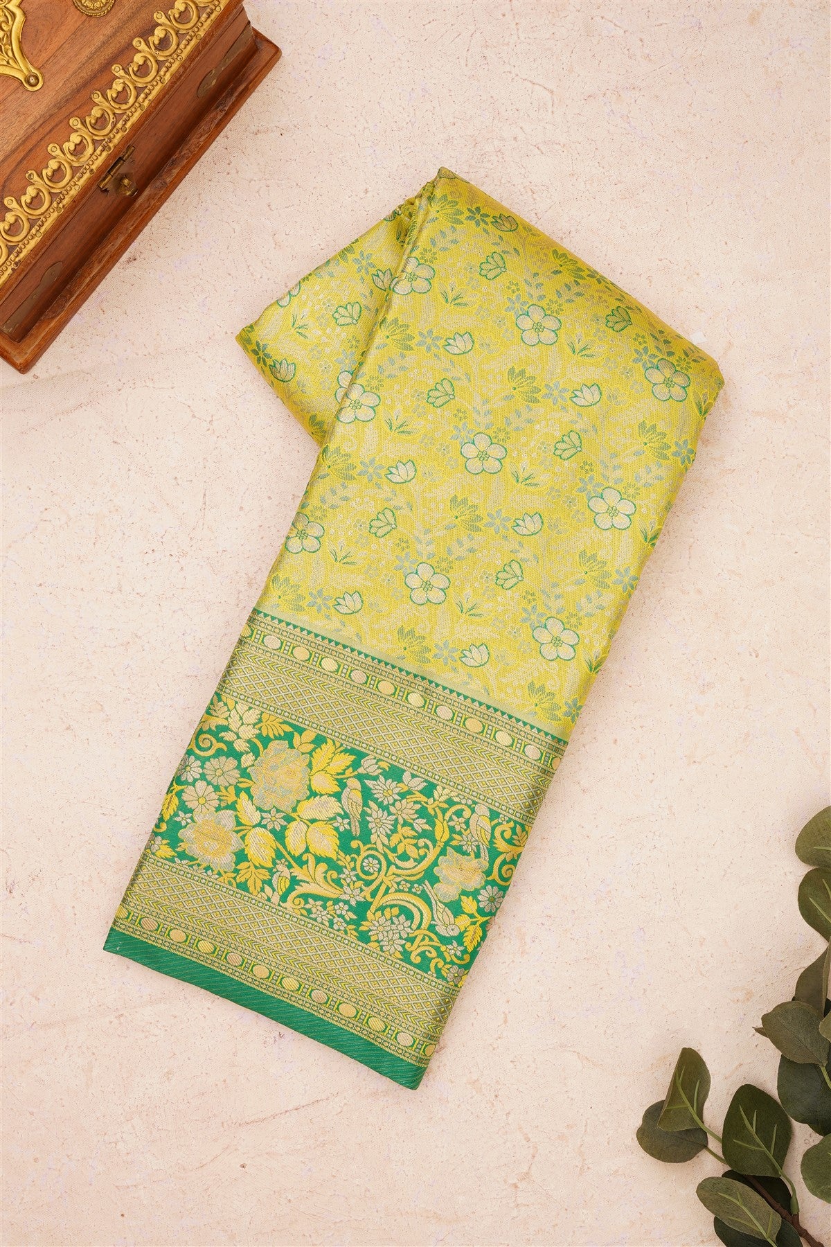 Semi Kanchipuram Silk Blend Yellow Saree
