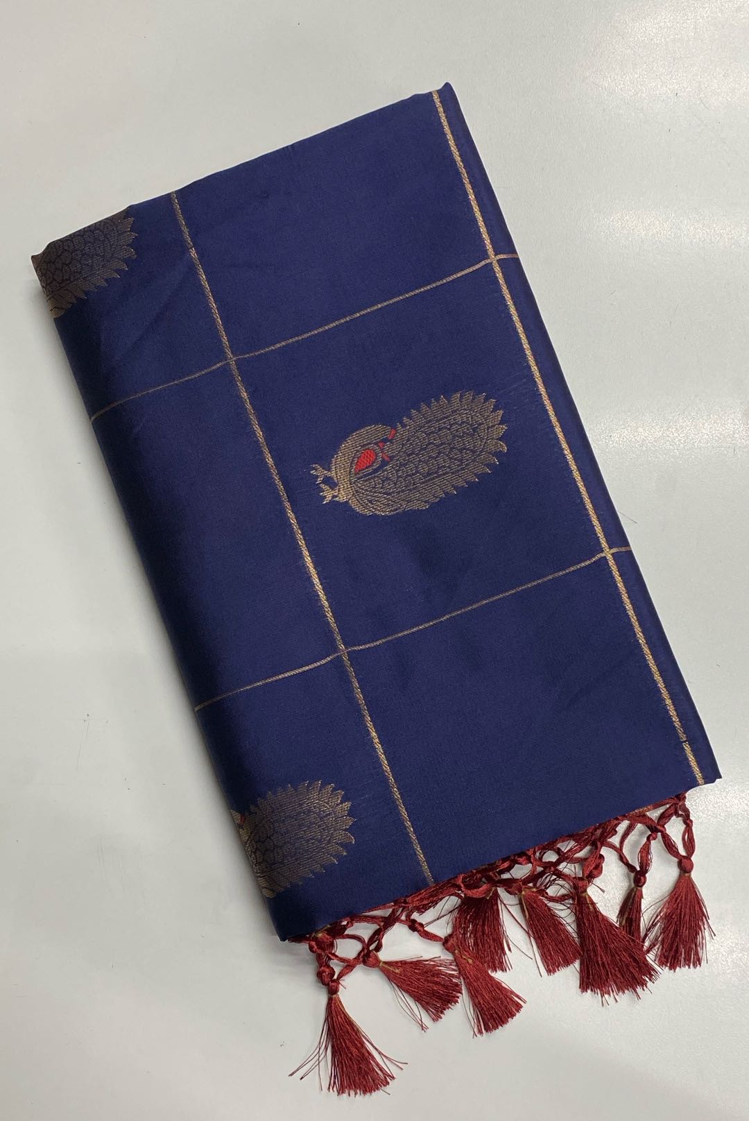 Semi Pattu Silk Blend Navy Blue Saree