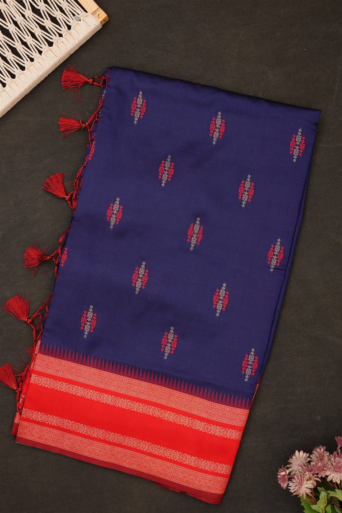 Semi Pattu Silk Blend Navy Blue Saree