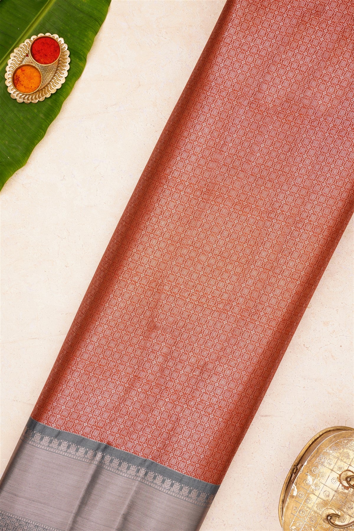 Banarasi Kathan Silk Rust Saree