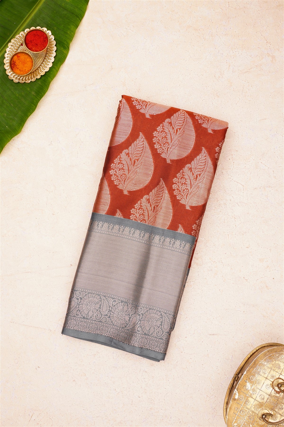 Banarasi Kathan Silk Rust Saree