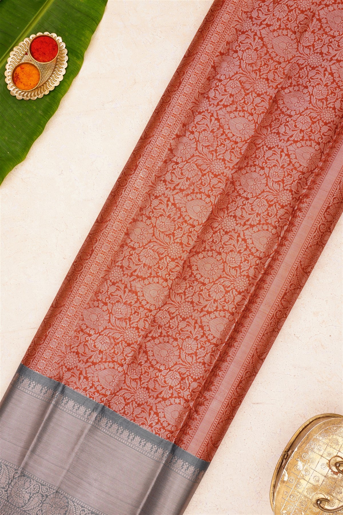Banarasi Kathan Silk Rust Saree