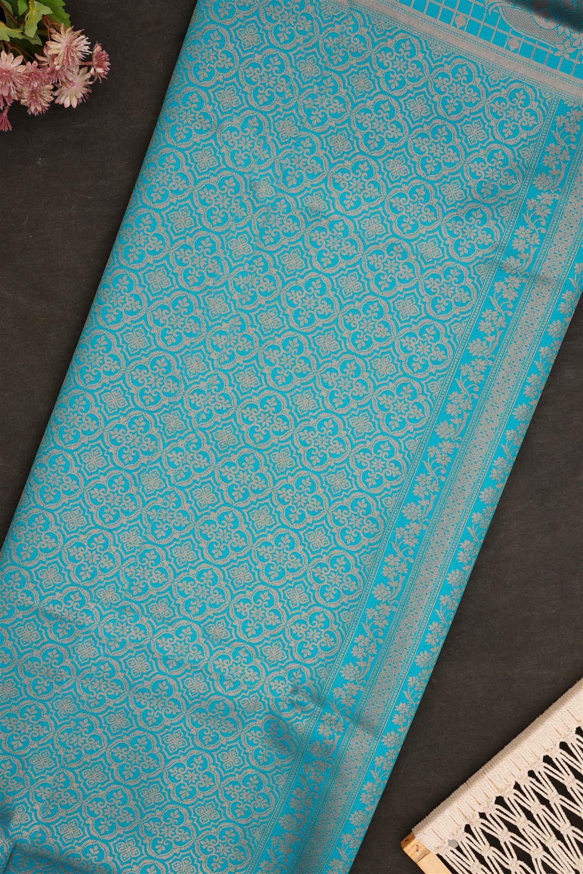 Semi Pattu Silk Blend Marron Saree