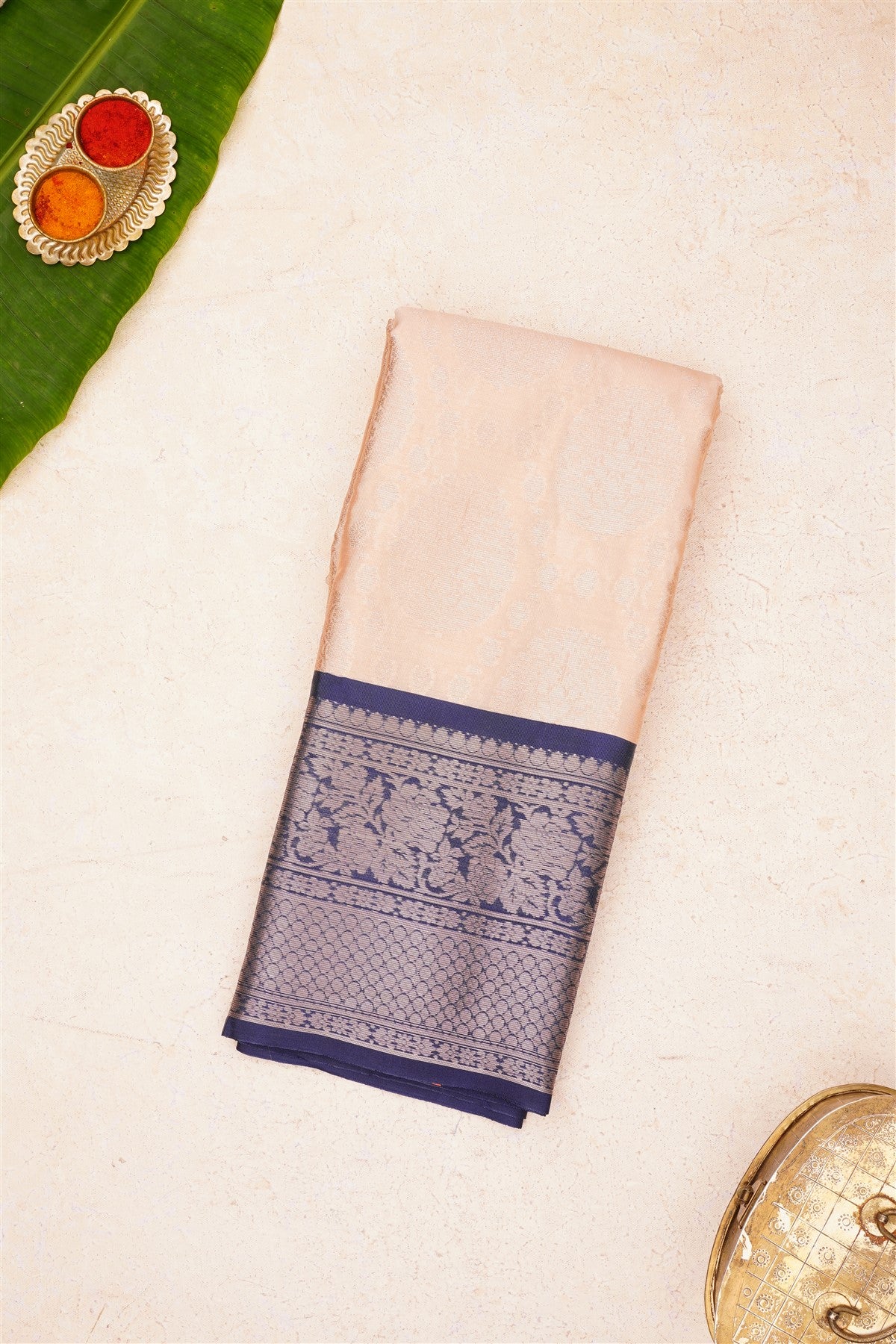 Banarasi Kathan Silk Dark Cream Saree
