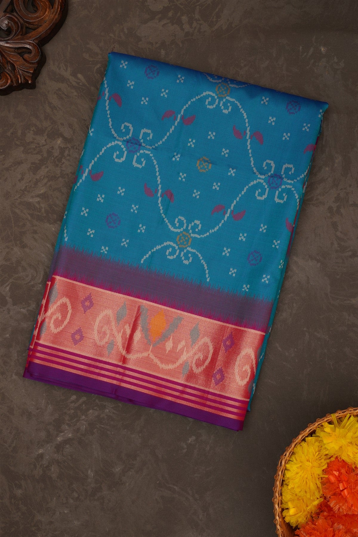 Ikat Silk Blue Saree