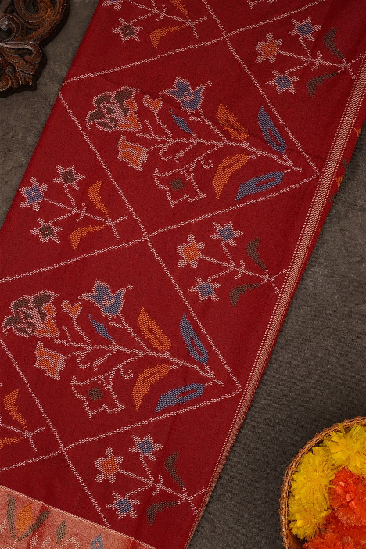 Ikat Silk Dark Green Saree