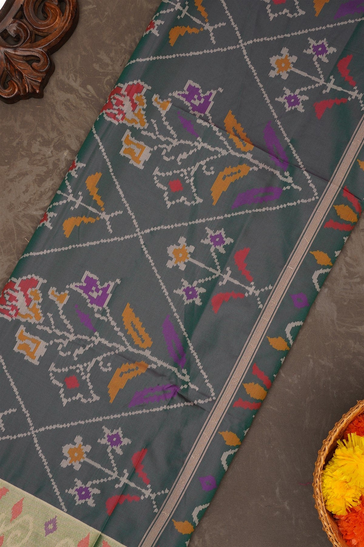 Ikat Silk Magenta Saree