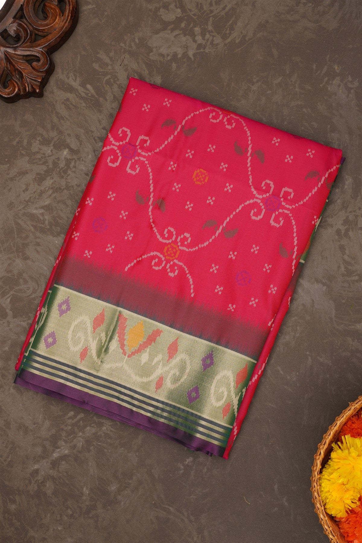 Ikat Silk Magenta Saree