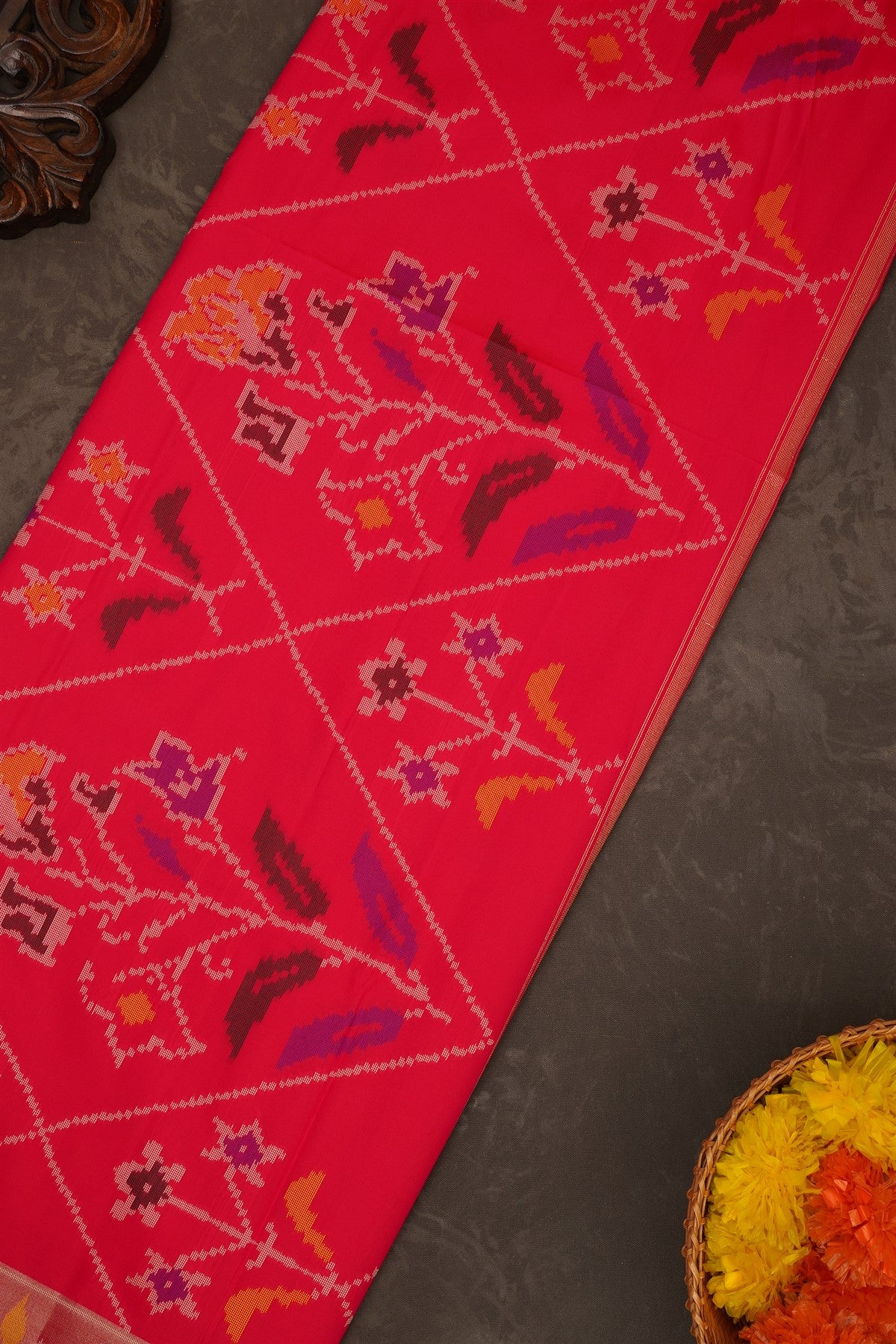 Ikat Silk Mustard Saree