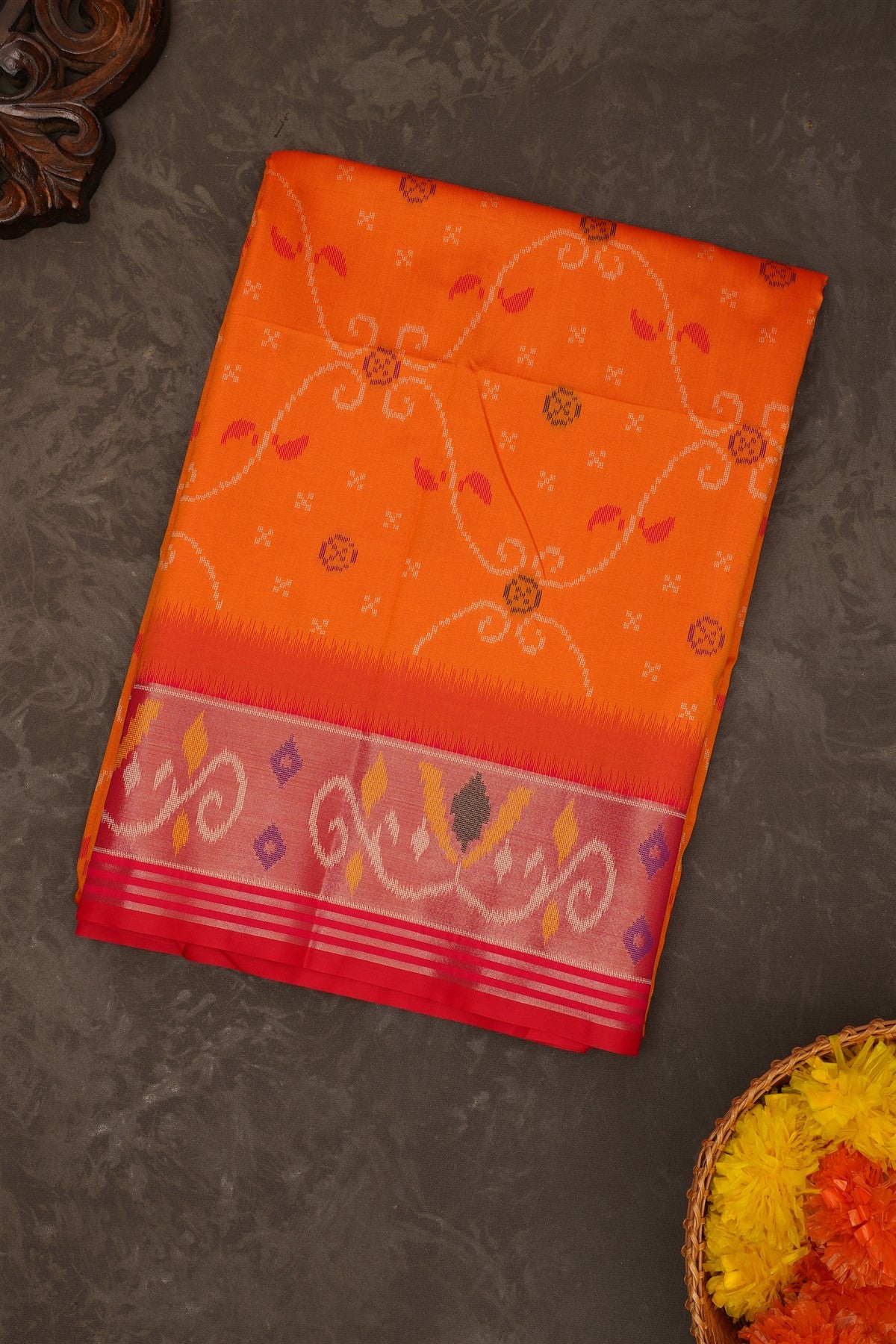 Ikat Silk Mustard Saree