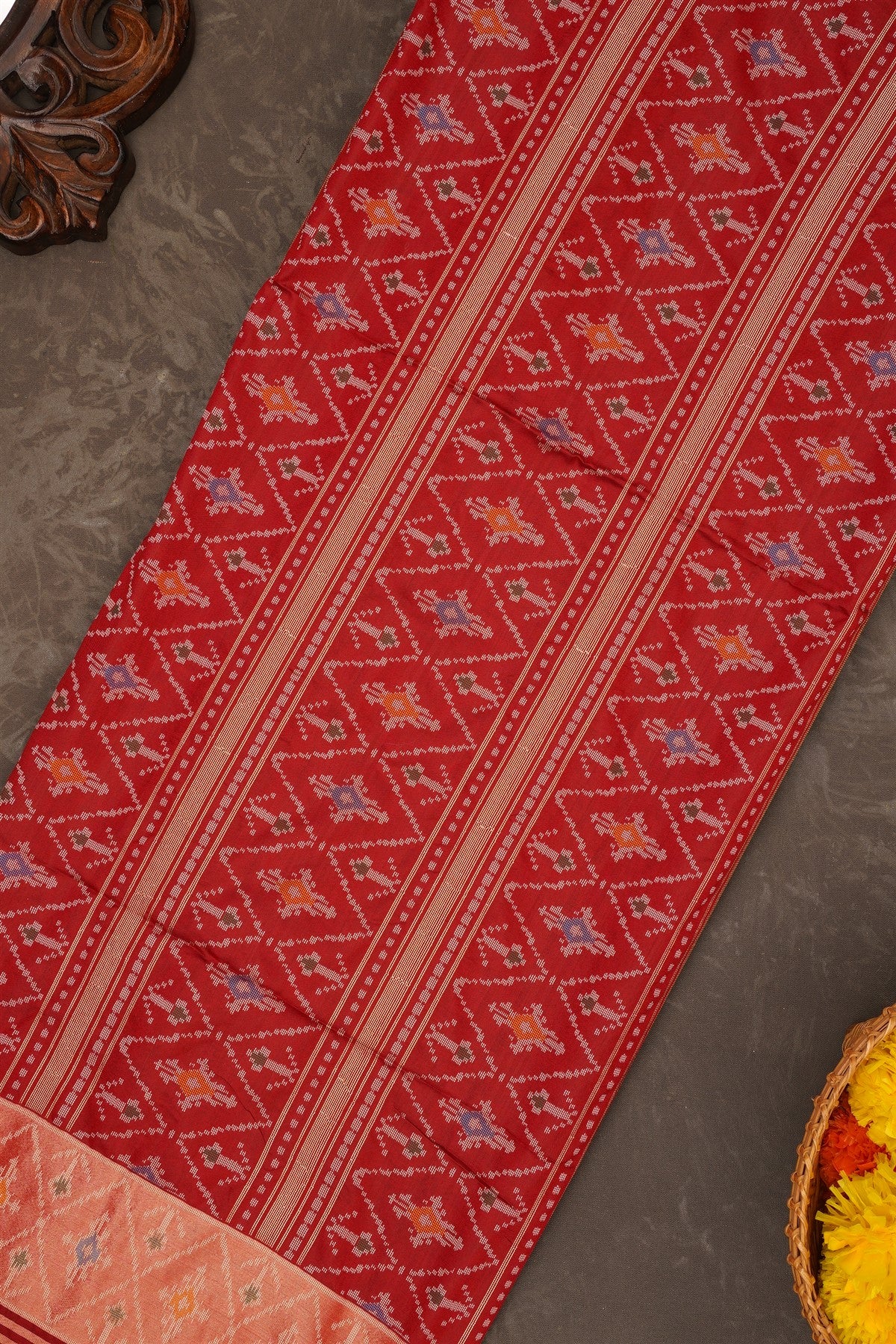 Ikat Silk Dark Green Saree