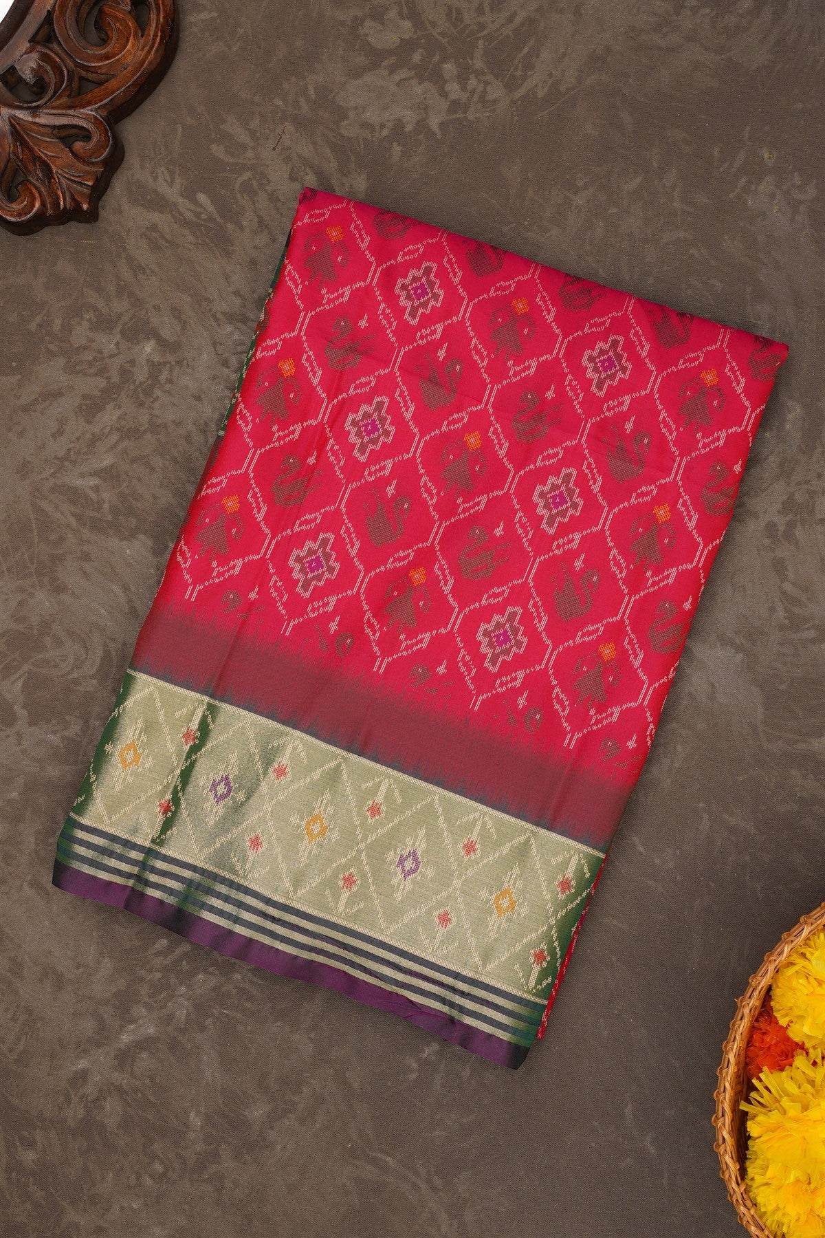 Ikat Silk Magenta Saree