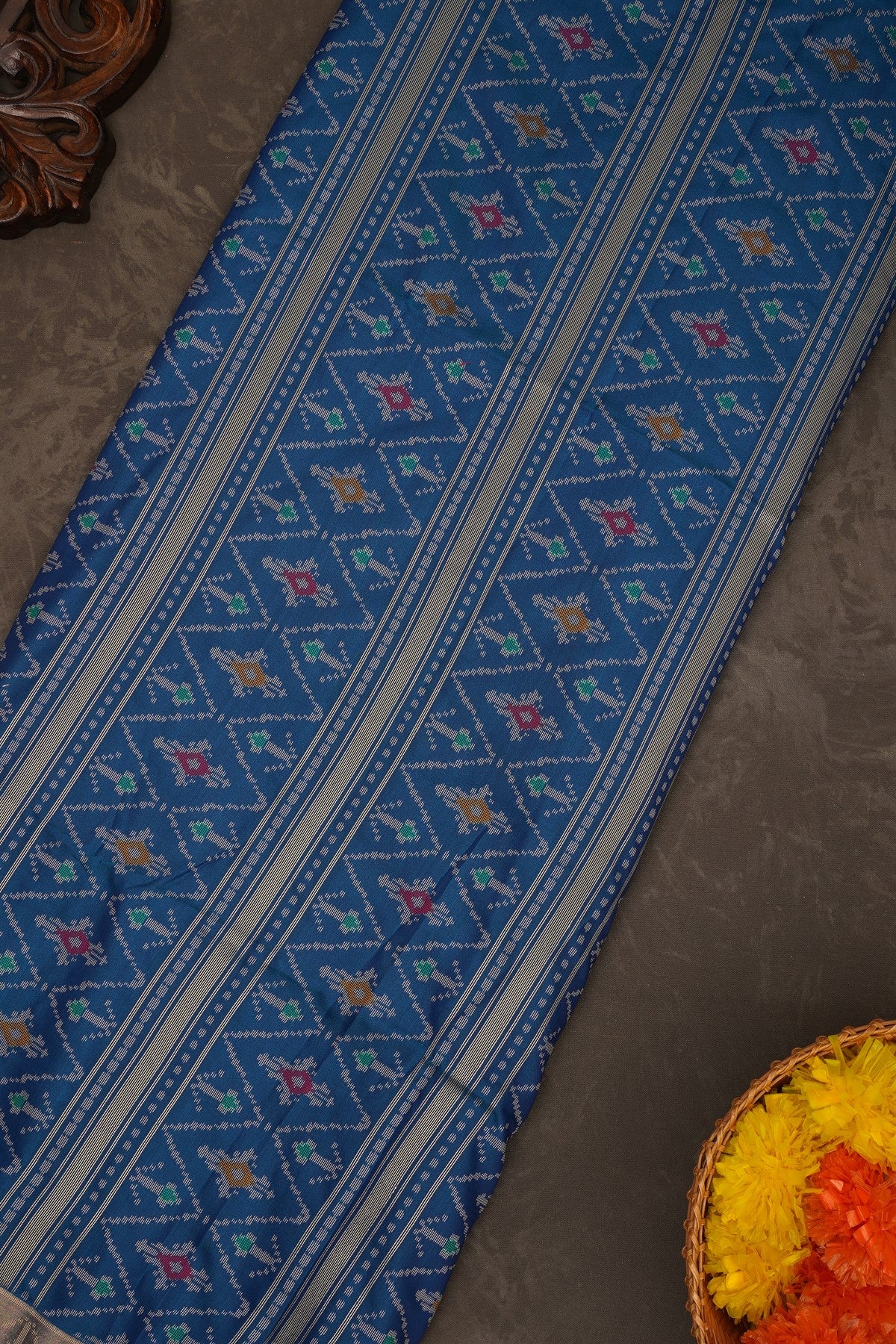 Ikat Silk Teal Saree
