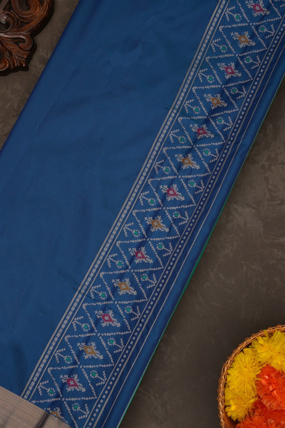 Ikat Silk Teal Saree