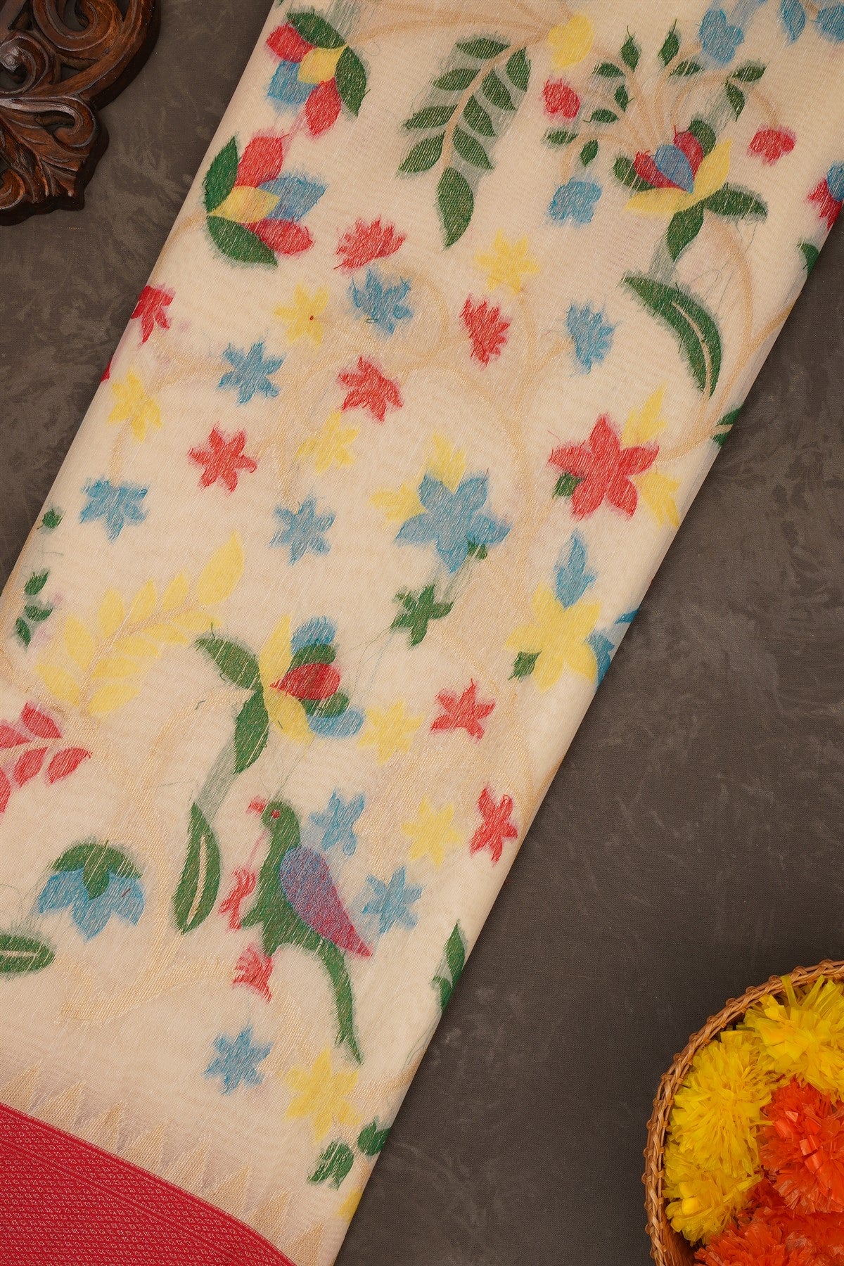 Fancy Silk Cream Saree