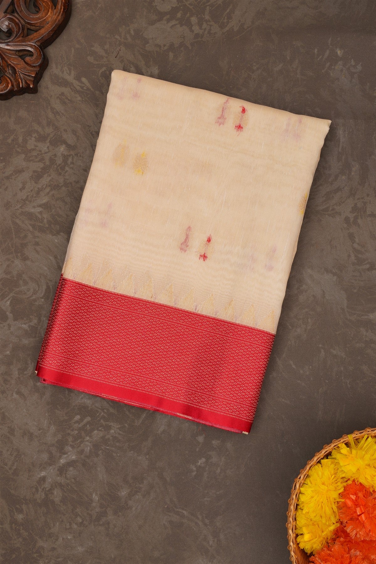 Fancy Silk Cream Saree