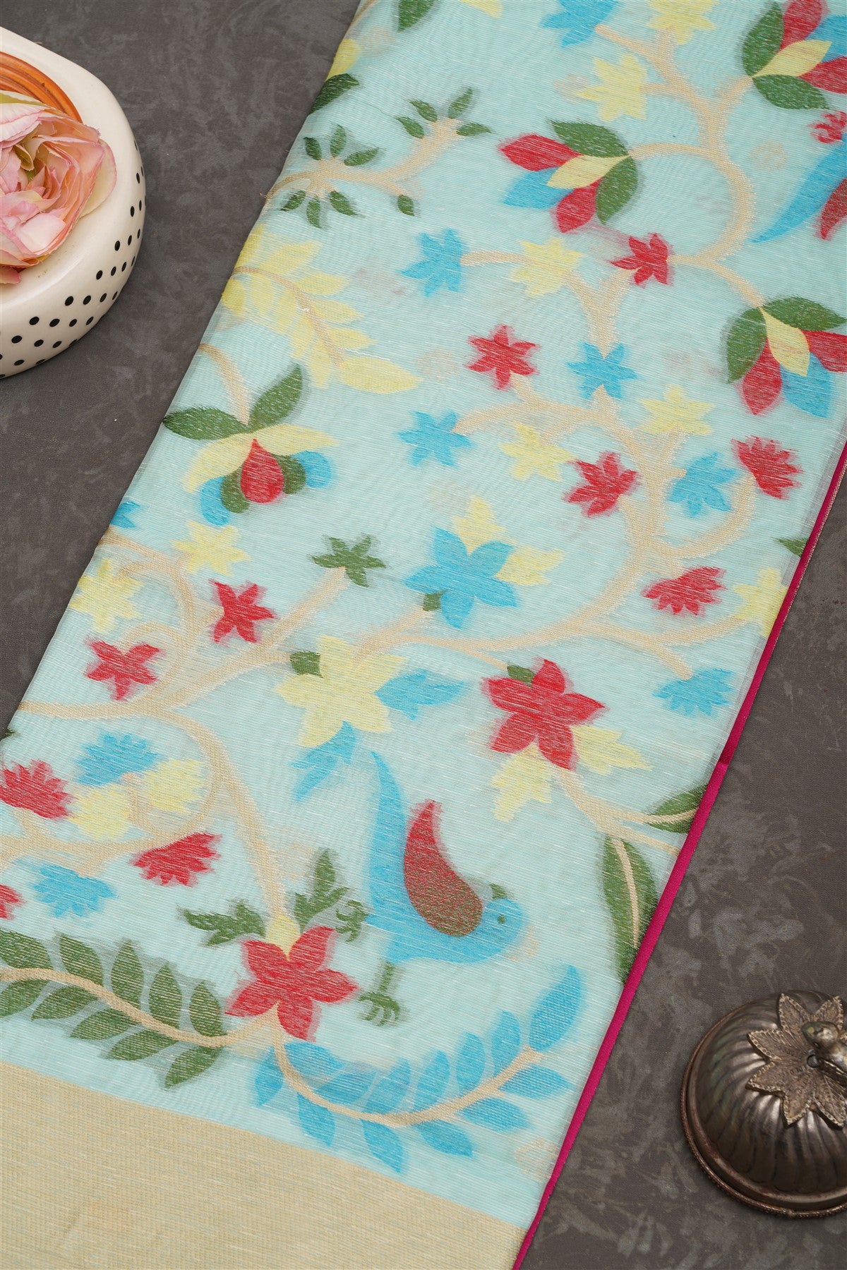 Fancy Jute Linen  Light Sea Green Saree